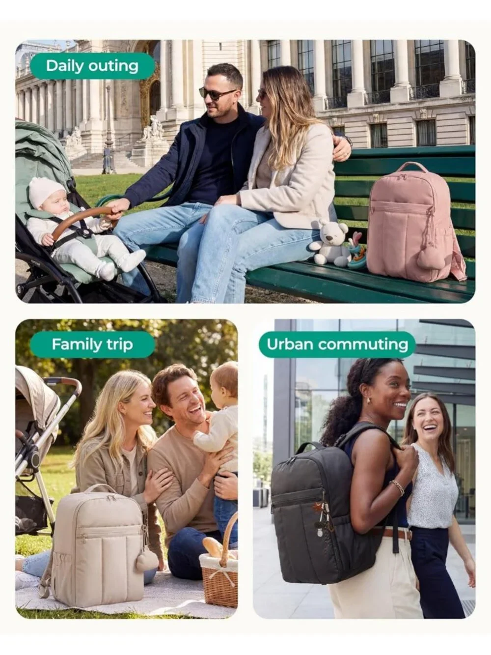 Lightweight Puffy Baby Diaper Bag Backpack with Insulated Pockets & Changing Pad